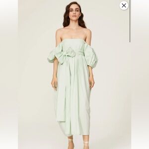 Cecilie Bahnsen Joel Dress Off Cold Shoulder Cotton Poplin Romantic Midi Dress